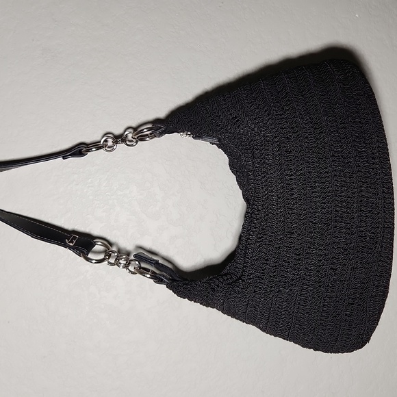 Crochet Purse Hobo Womens shoulder bag black flower - Picture 4 of 13